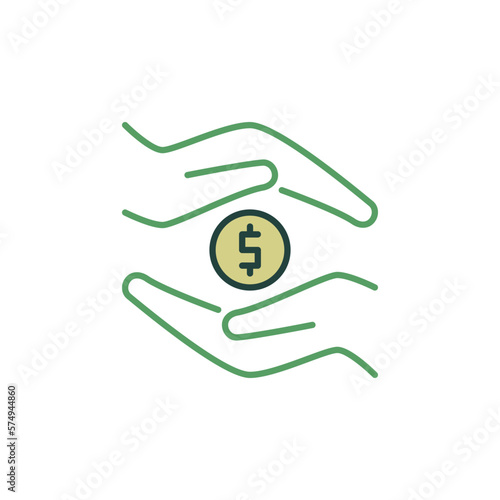Hands with Dollar Coin vector concept colored icon or symbol