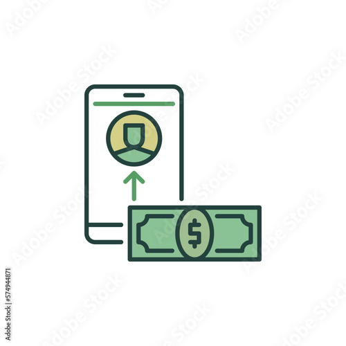 Smartphone with Banknote vector Online Corruption concept colored icon