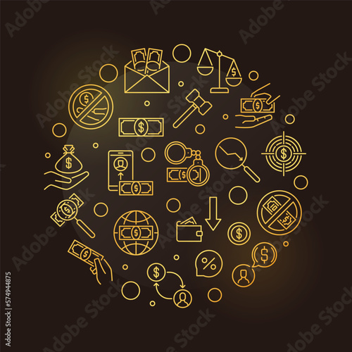 Anti Corruption linear round golden illustration. Vector banner