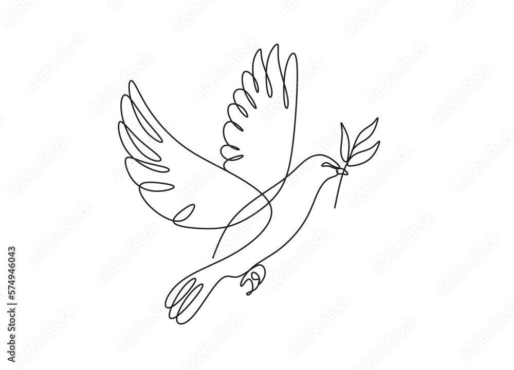 Obraz premium One continuous line drawing of dove with olive branch. Bird symbol of peace and freedom in simple linear style. Concept for national labor movement icon. Editable stroke. Doodle vector illustration