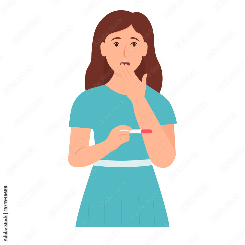 Surprised woman looking at pregnancy test. Woman shocked with pregnancy news. You are pregnant concept vector illustration. Surprised woman looking at pregnancy test. Woman shocked with pregnancy news. You are pregnant concept vector illustration.