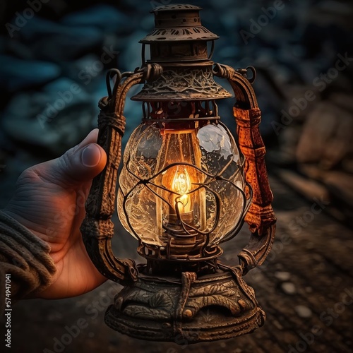 Old Miner's Lantern Accesses Very Detailed and Colorful Generated by AI
