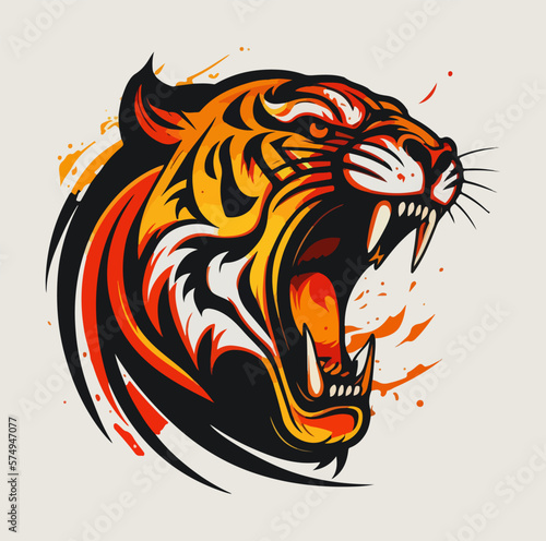 Fierce tiger head with roaring mouth