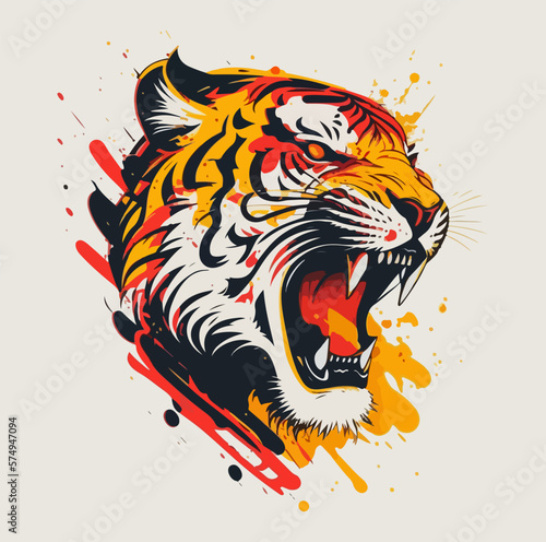 Fierce tiger head with roaring mouth
