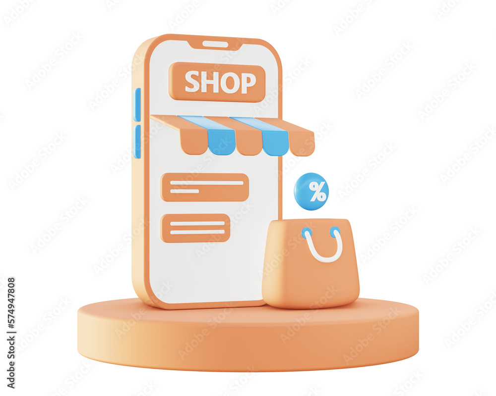 3d Orange smartphone and shopping icon for UI UX web mobile apps social media ads designs 3d Orange smartphone and shopping icon for UI UX web mobile apps social media ads designs