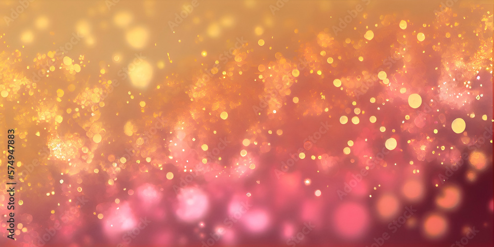 Abstract pink and orange bokeh glitter background. Created with Generative AI.