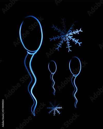 Vector isolated illustration of sperm freezing with neon effect.