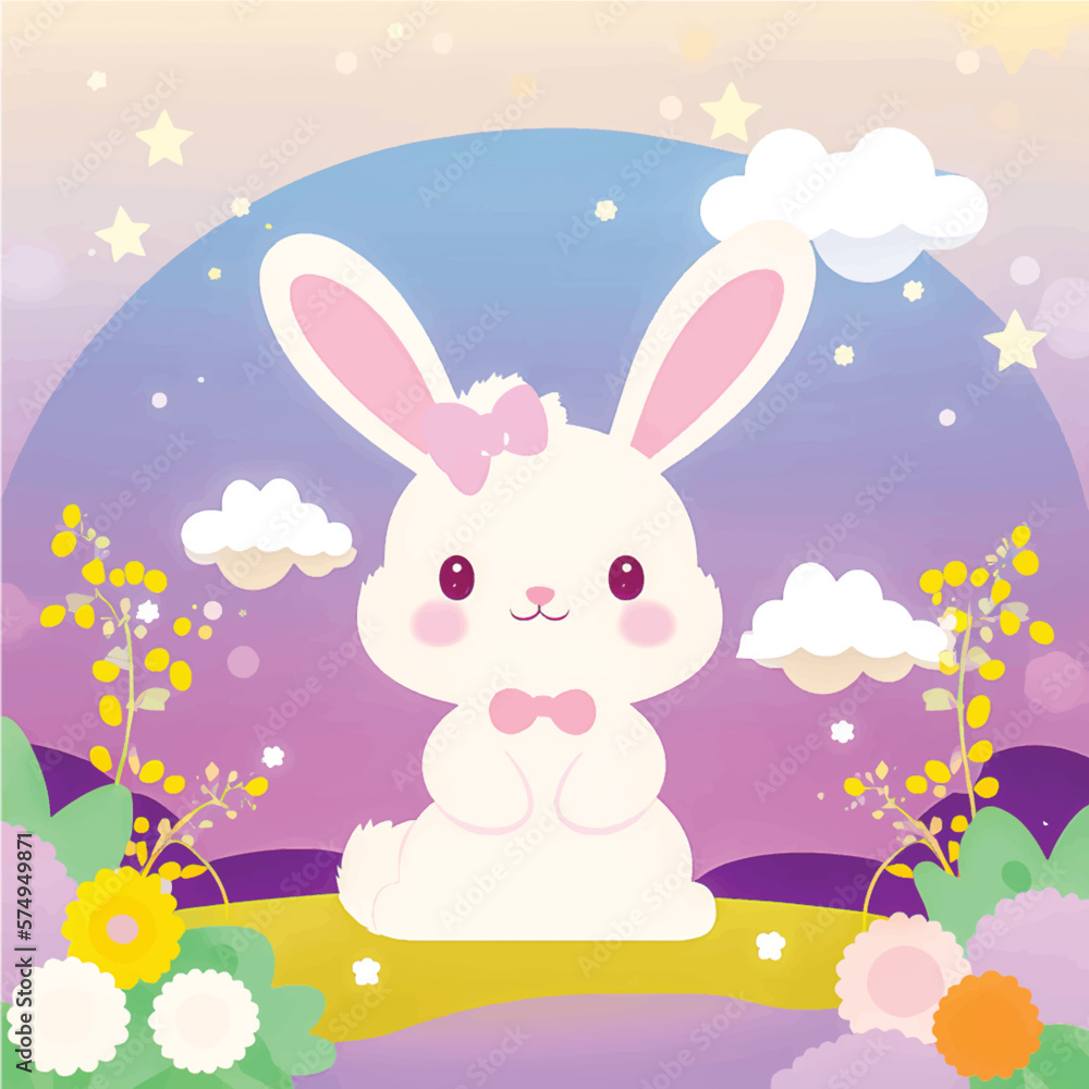 Hop into Fun with this Adorable Vector Rabbit Illustration! Surrounded by Lush Greenery, Trees, and Blooming Flowers, Perfect for Children's Books, Nature-Themed Designs, and Springtime Projects Hop into Fun with this Adorable Vector Rabbit Illustration! Surrounded by Lush Greenery, Trees, and Blooming Flowers, Perfect for Children's Books, Nature-Themed Designs, and Springtime Projects