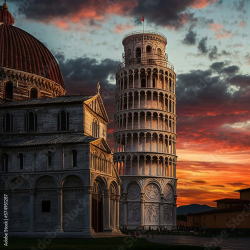Murais de parede Illustration of the tower of Pisa. Generative AI.