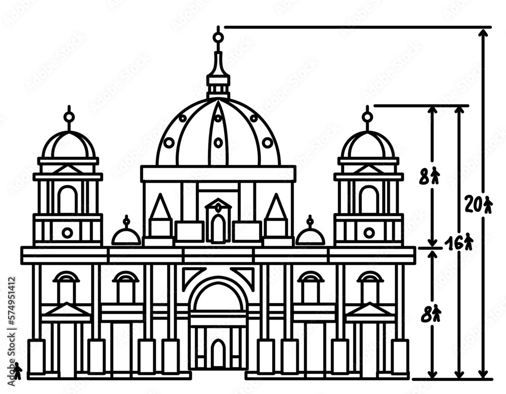 Example scale relationship man to cathedral drawing