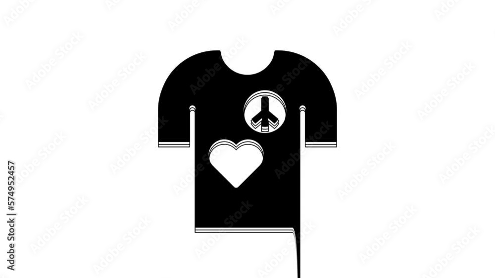 Black Peace symbol t-shirt print stamp icon isolated on white background. 4K Video motion graphic animation Black Peace symbol t-shirt print stamp icon isolated on white background. 4K Video motion graphic animation