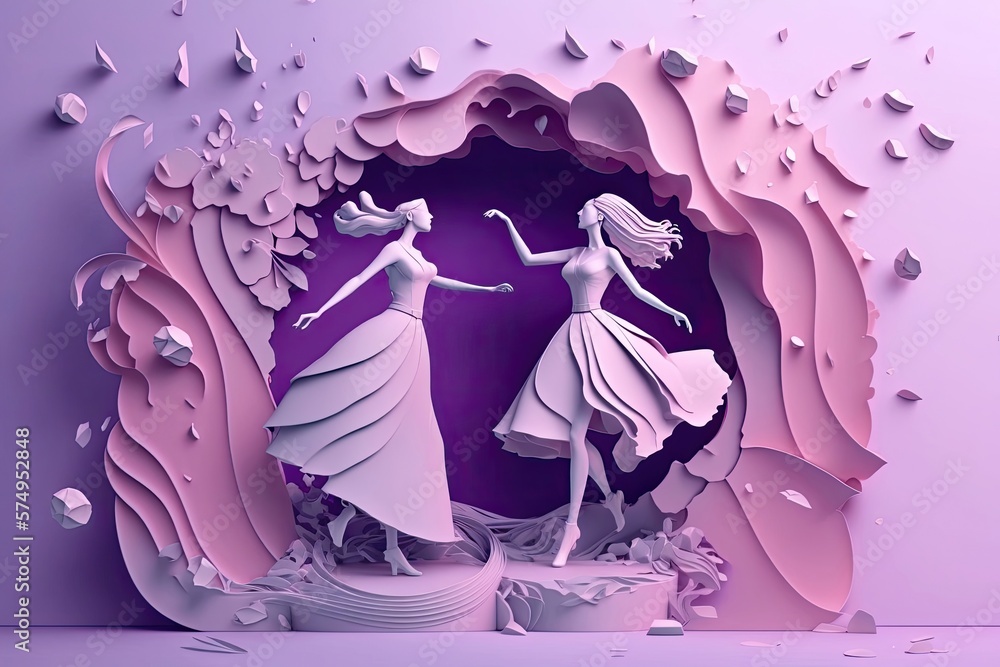 Obraz premium 3D purple pastel color with two persons dancing. Generative AI
