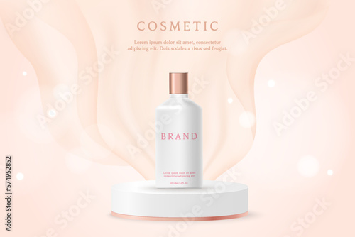 Pink cosmetic 3d ads background with a product podium.