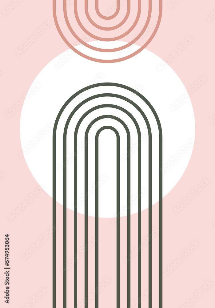 Abstract Vector Poster with the image of arches. Interior Arch poster. Rainbow and sun. Interior painting in boho style. Abstract Vector Poster with the image of arches. Interior Arch poster. Rainbow and sun. Interior painting in boho style.