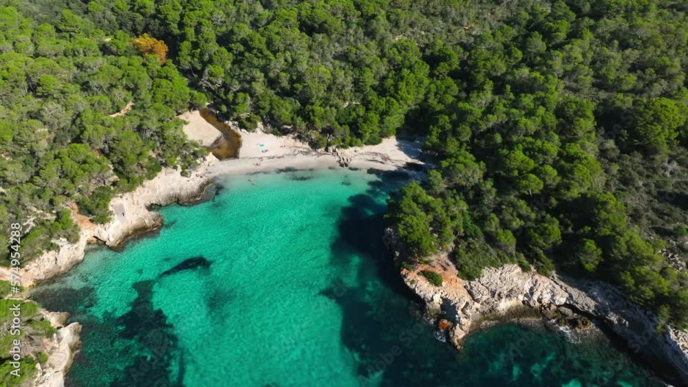 Aerial view of Es Talaier virgin Beach with clear blue water in Menorca Spain Aerial view of Es Talaier virgin Beach with clear blue water in Menorca Spain