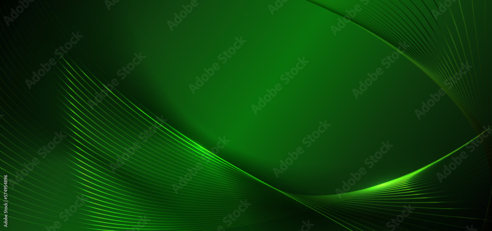 Abstract green glowing lines curved overlapping on green background