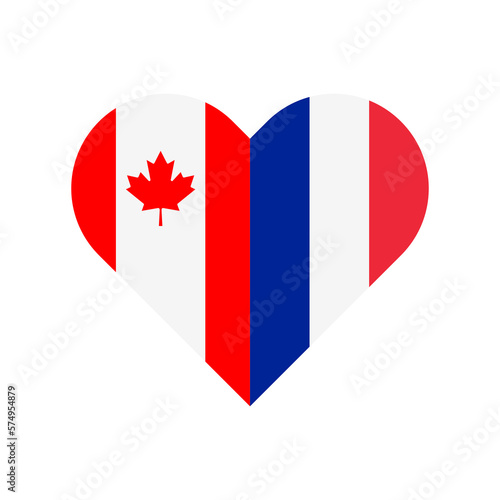 unity concept. heart shape icon of canada and france flags. vector illustration isolated on white background