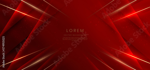 Abstract elegant dark red background with golden line and lighting effect sparkle. Luxury template design.