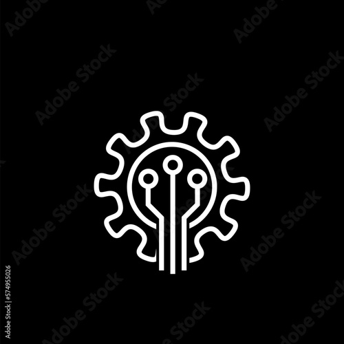 Process line icon. Working process symbol isolated on black background. 