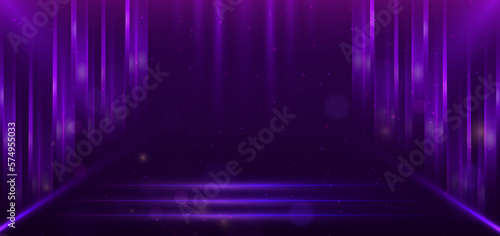 Elegant scence lighting purple glowing with lighting effect sparkle on dark purple background. Template premium award design.