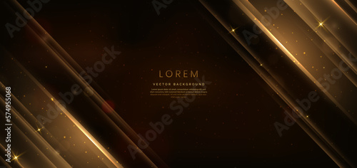 Elegant dark brown background with golden diagongl line and lighting effect sparkle. Luxury template award design.