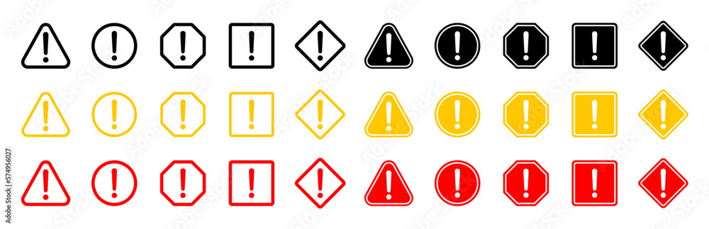 Caution alarm set, symbols danger and warning signs, danger sign collection, attention signs Caution alarm set, symbols danger and warning signs, danger sign collection, attention signs