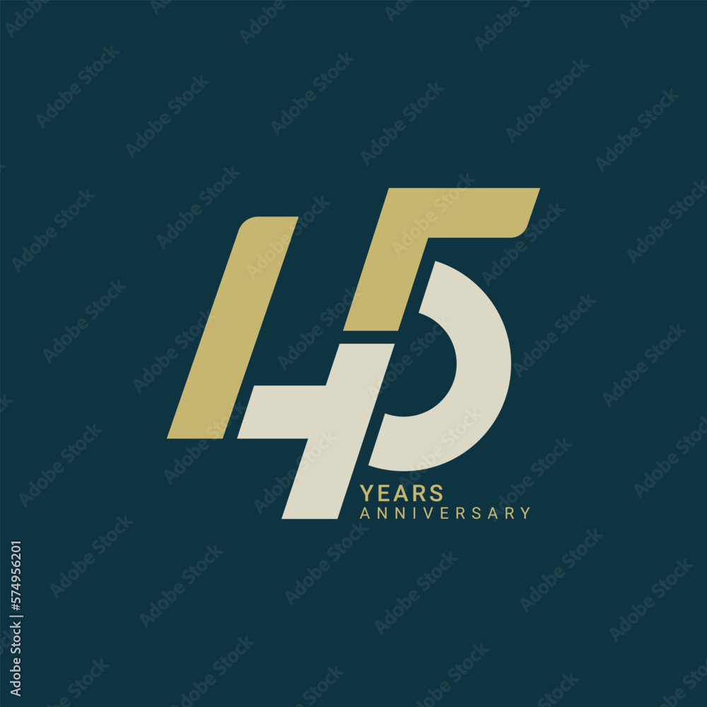 45th, 45 Years Anniversary Logo, number, Golden Color, Vector Template Design element for birthday, invitation, wedding, jubilee and greeting card illustration. 45th, 45 Years Anniversary Logo, number, Golden Color, Vector Template Design element for birthday, invitation, wedding, jubilee and greeting card illustration.