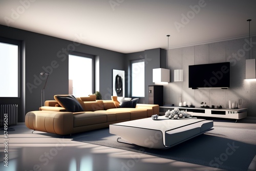 Modern living room with sofa and furniture - generative ai © unalcreative