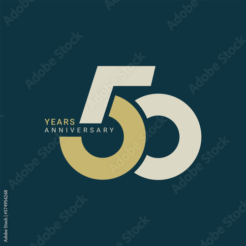 50th, 50 Years Anniversary Logo, Golden Color, Vector Template Design element for birthday, invitation, wedding, jubilee and greeting card illustration.
