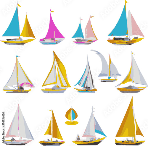 Set Of Sailing Shpis, Colorful Vector Icons Separated On White Background.