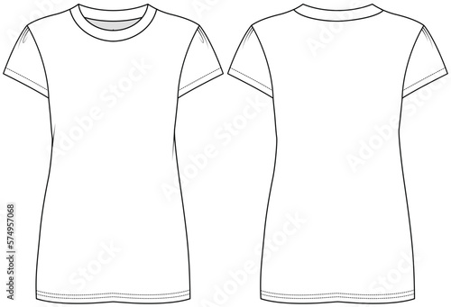 womens crew neck cap sleeve t shirt flat sketch vector technical cad drawing template