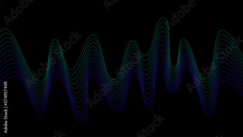 Black background with Blue Green wave lines. Flowing waves design Abstract digital equalizer sound wave. Blue Line Vector illustration for tech futuristic innovation concept background. Graphic design