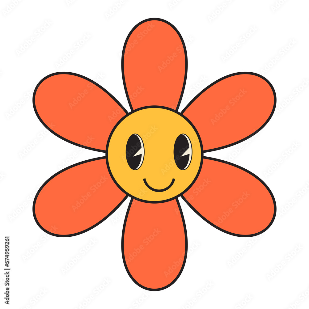 Groovy flower cartoon characters. Funny happy daisy with eyes and smile. Groovy flower cartoon characters. Funny happy daisy with eyes and smile.