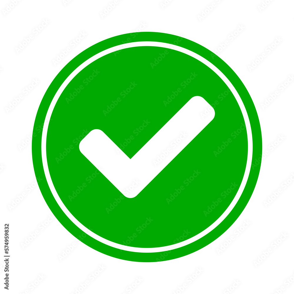 Round Yes or Right or Approved Accepted Icon Sign with Checkmark Tick in Green Circle. Vector Image. Round Yes or Right or Approved Accepted Icon Sign with Checkmark Tick in Green Circle. Vector Image.