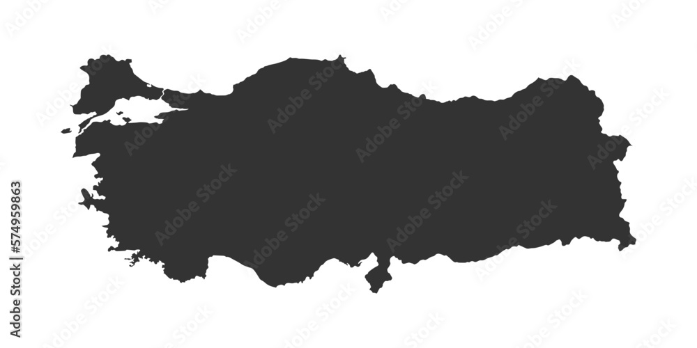 Vector Illustration of the Black Map of Turkey on White Background. Highly detailed Turkey map with borders isolated on background
