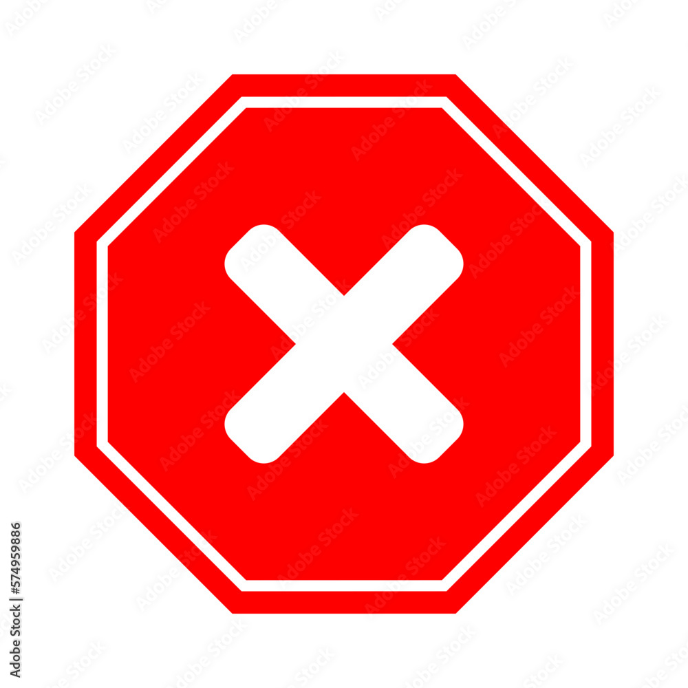 Round No or Wrong or Declined Rejected Icon Sign with X Cross Red Octagon. Vector Image. Round No or Wrong or Declined Rejected Icon Sign with X Cross Red Octagon. Vector Image.