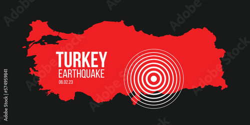 Turkey earthquake. Major earthquakes in eastern Turkey on February 6, 2023. Vector Illustration of the Black Map of Turkey on White Background.