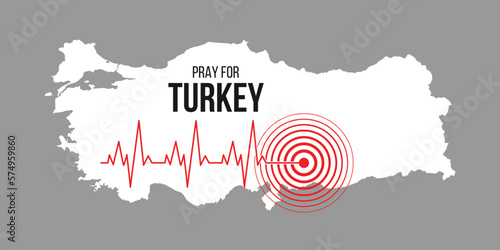 Turkey earthquake. Major earthquakes in eastern Turkey on February 6, 2023. Vector Illustration of the Black Map of Turkey on White Background.