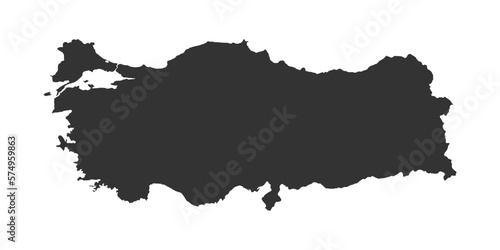 Vector Illustration of the Black Map of Turkey on White Background. Highly detailed Turkey map with borders isolated on background