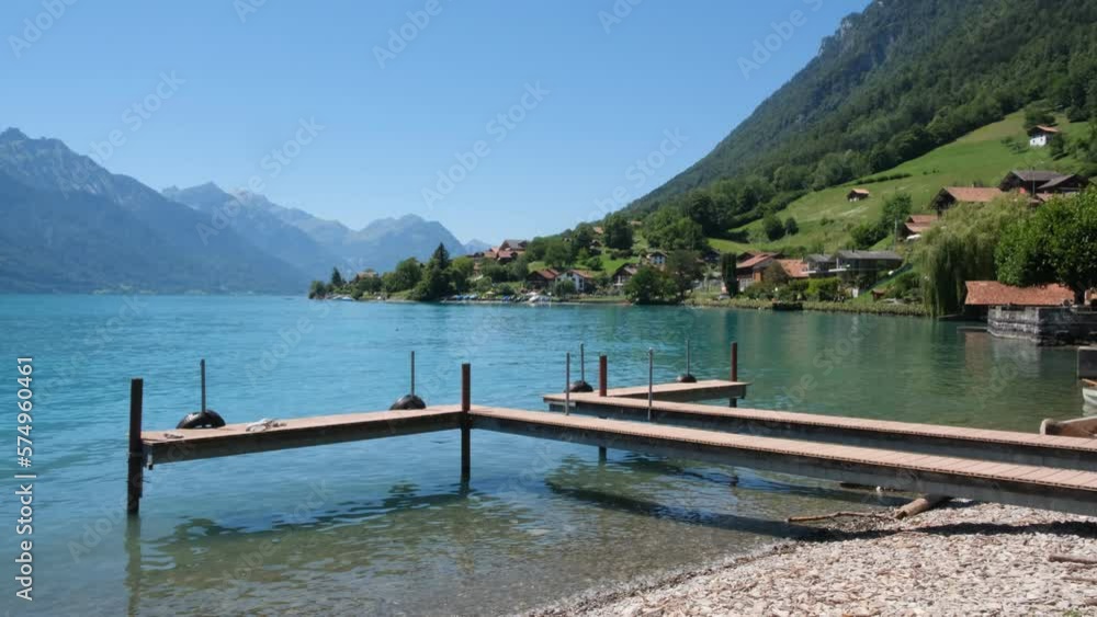 Swiss lake and mountains at Oberreid, Lake Brienz, Switzerland Swiss lake and mountains at Oberreid, Lake Brienz, Switzerland