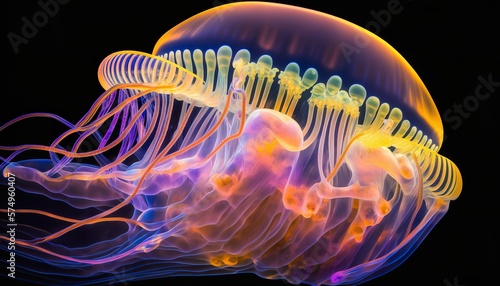 beautiful close up of a jellyfish in the sea with nice lights and colors