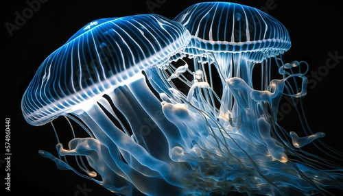 beautiful close up of a jellyfish in the sea with nice lights and colors