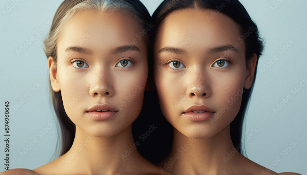 Fototapeta premium Twin women beauty portrait close up