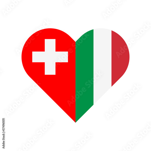 unity concept. heart shape icon of switzerland and italy flags. vector illustration isolated on white background