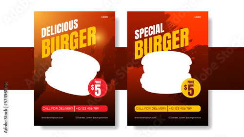 burger poster design with grunge background. food layout design.