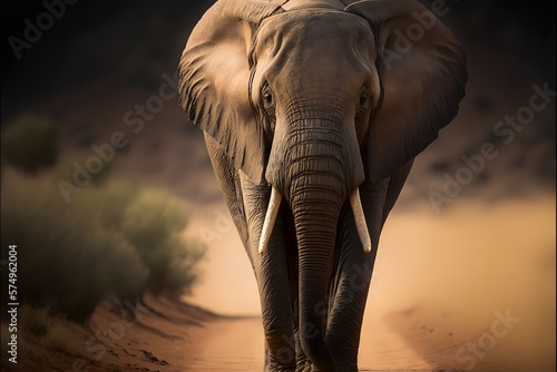 Close-up of an elephant from front-view. Wildlife photography
