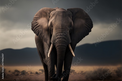 Close-up of an elephant from front-view. Wildlife photography