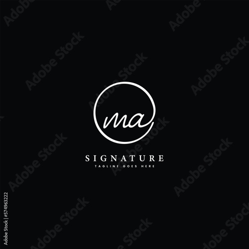 M, A, MA Initial letter handwritten and signature vector logo. Business template in round shape line art