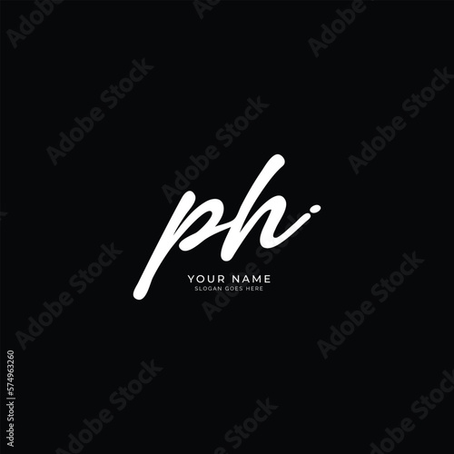 P, H, PH Initial letter handwriting and signature vector logo