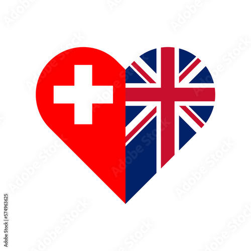 unity concept. heart shape icon of switzerland and united kinfdom flags. PNG